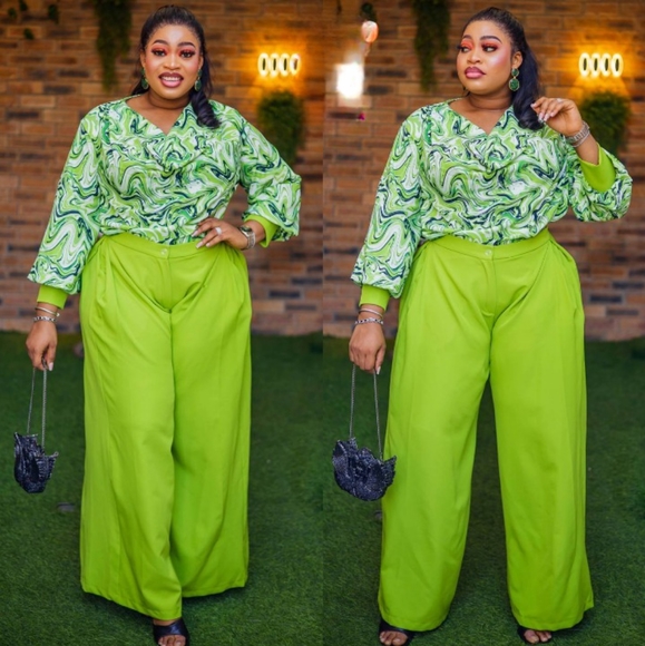 Pants - 2 piece green cowl neck top with matching pants